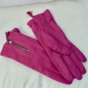 Like New Hot Pink Fleece-Lined Zip Leather Gloves